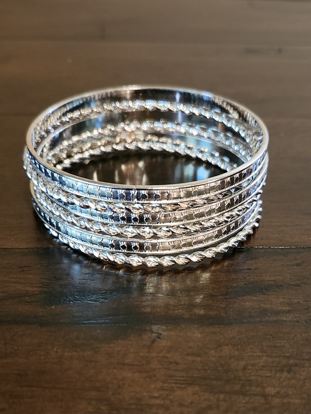 Edited - Silvertone 8 1/4" 6 Piece Metal Bangle Bracelets